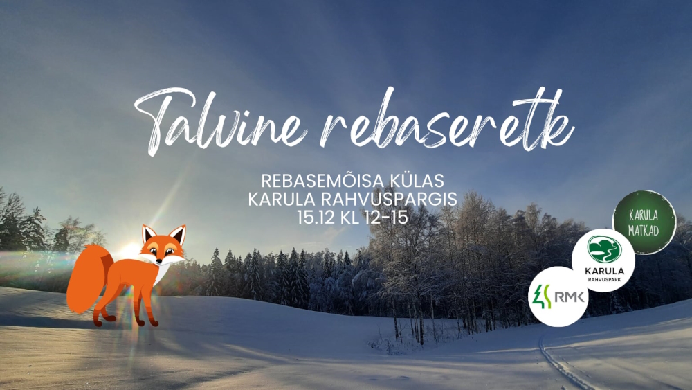 Lumiste kuplite tasutal lumine mets ja ees joonistatud oranž rebane