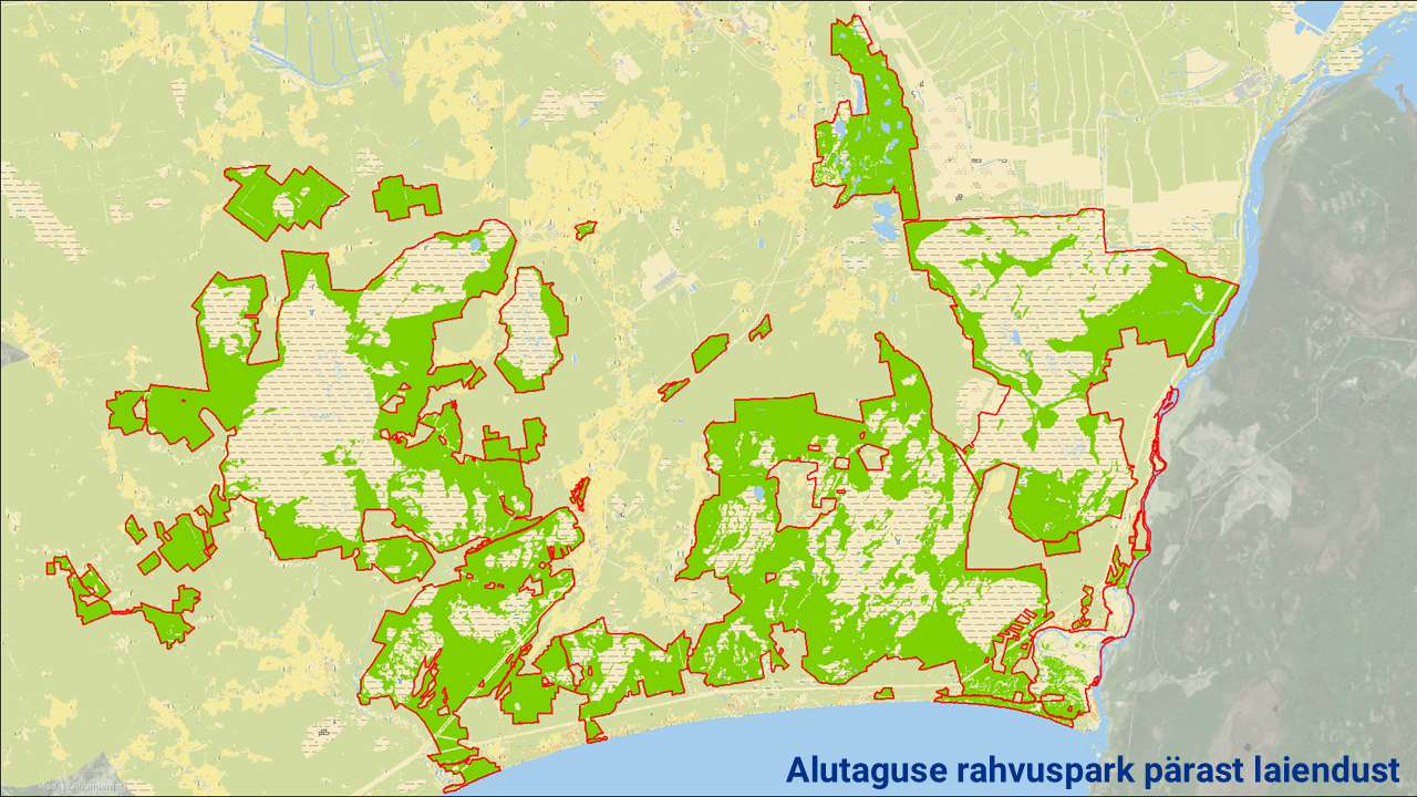 Kaart Alutaguse rahvuspargi uute piiridega