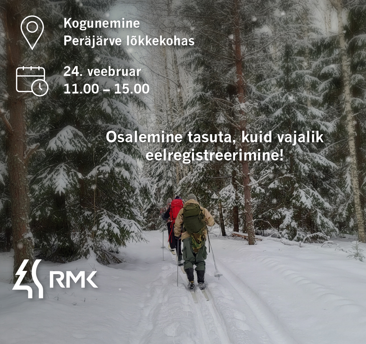 vanaaja suusamatk plakat: inimesed suusatamas